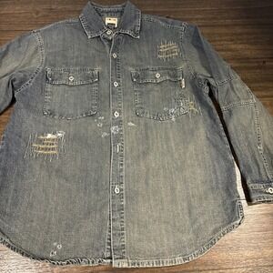 Southpole  Denim Button Up‎ Shirt Men's Medium Distressed Vintage Y2K 90's